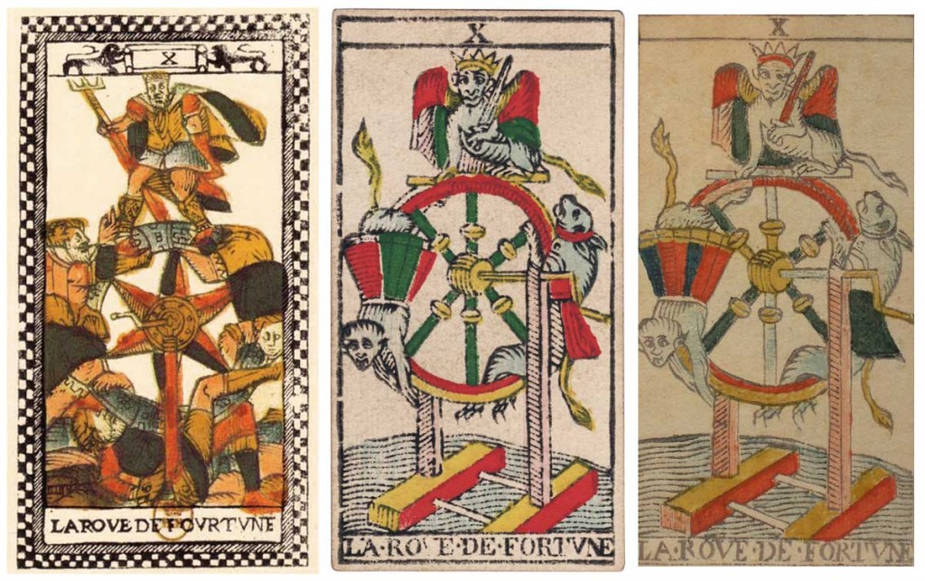 De izquierda a derecha, el triunfo de Fortuna en el tarot de París, de Nicholas Conver y François Chossons.