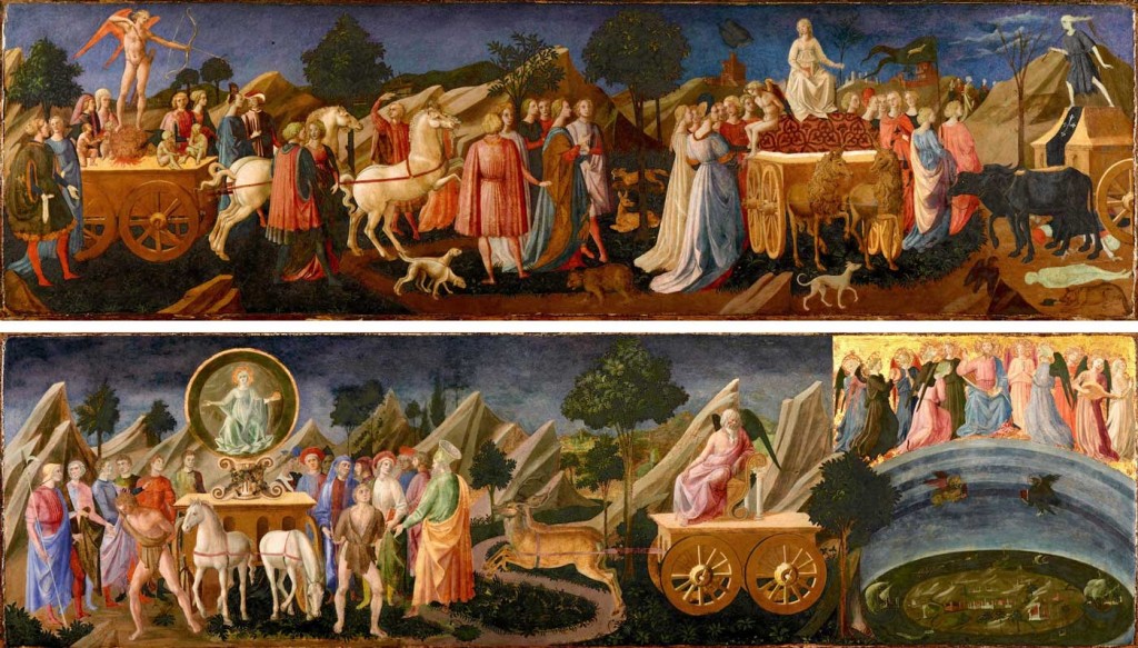 Ciclo de triunfos inspirados en Petrarca. De izquierda a derecha, del Amor, la Castidad y la Muerte (c. 1450). Francesco Pesellino (1422–1457). Isabella Stewart Gardner Museum, Boston