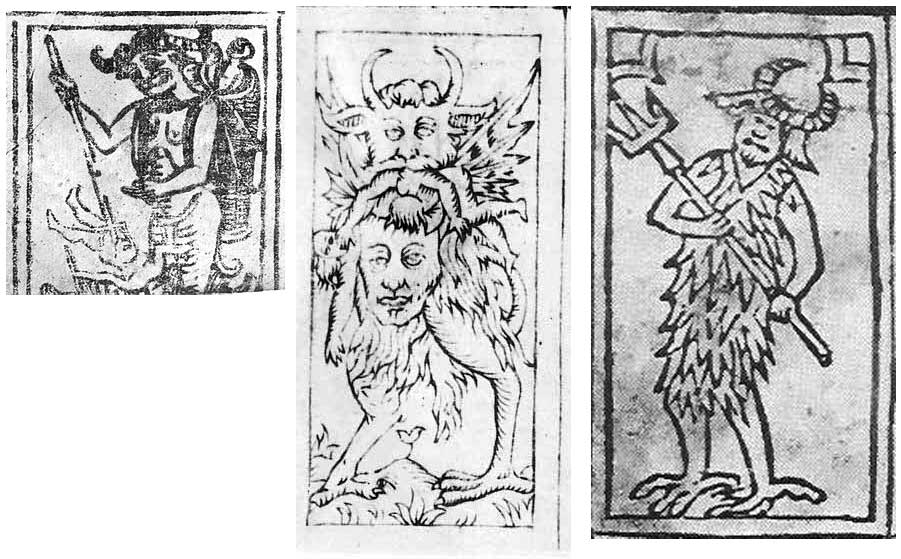 De izquierda a derecha, el triunfo del Diablo en las hojas de Cary, Rothschild y Rosenwald.