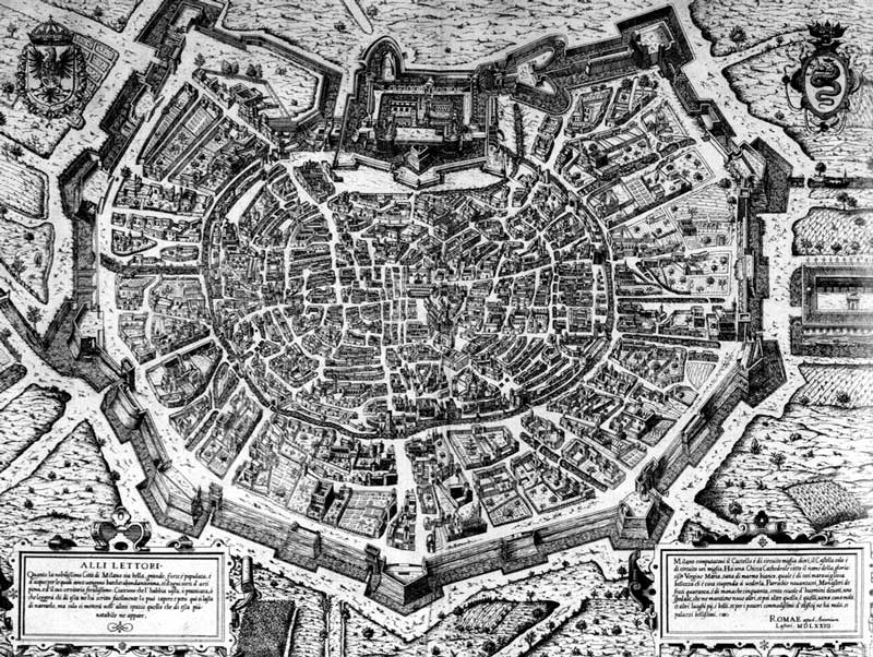 Plano de la ciudad de Milán del año 1573. 