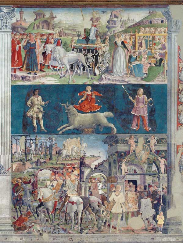 Fresco con motivos astrológicos del Palazzo Schifanoia de los Este de Ferrara.